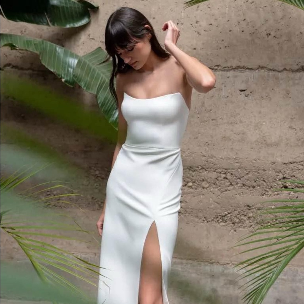 Jenny Yoo Elegant Strapless White Dress (Kristin)